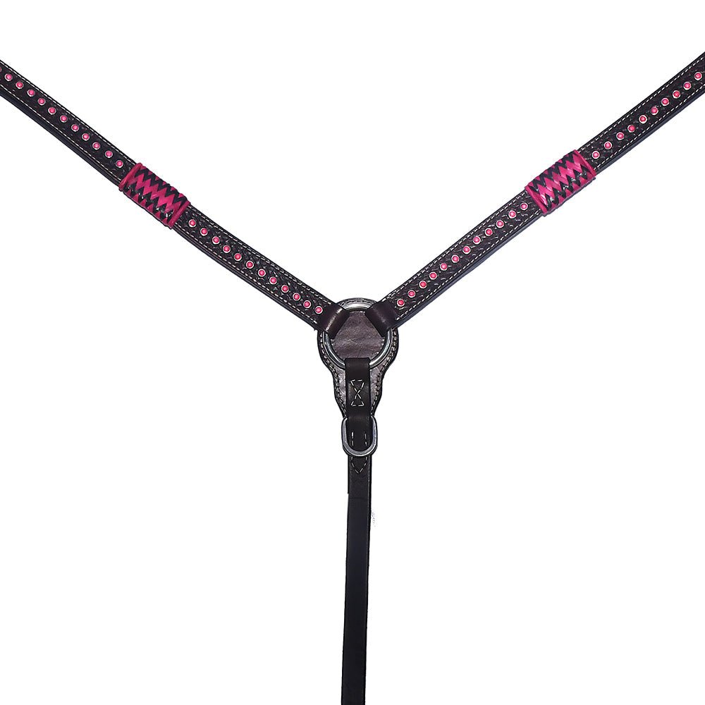 Bar H Equine Genuine Western American Leather Horse Premium Headstall &amp; Breast Collar Set