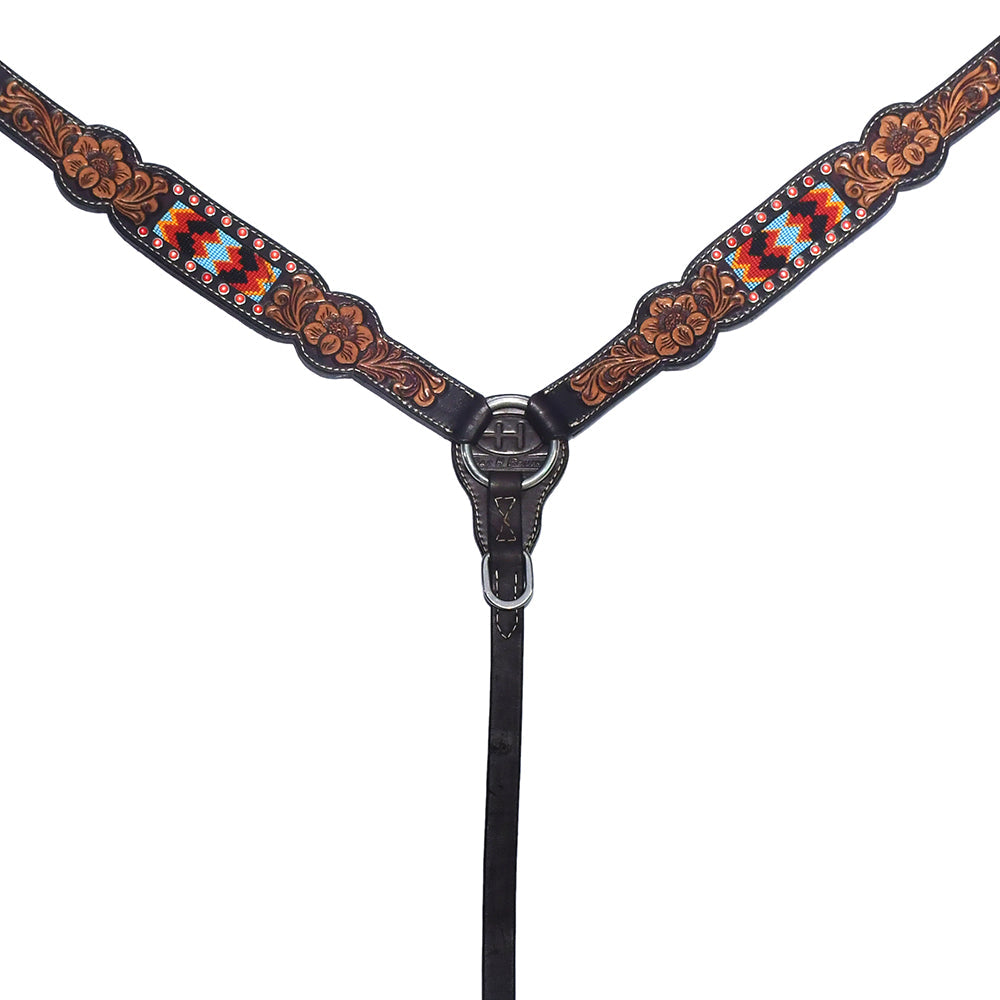 Bar H Equine Genuine Western American Leather Horse Premium Headstall &amp; Breast Collar Set