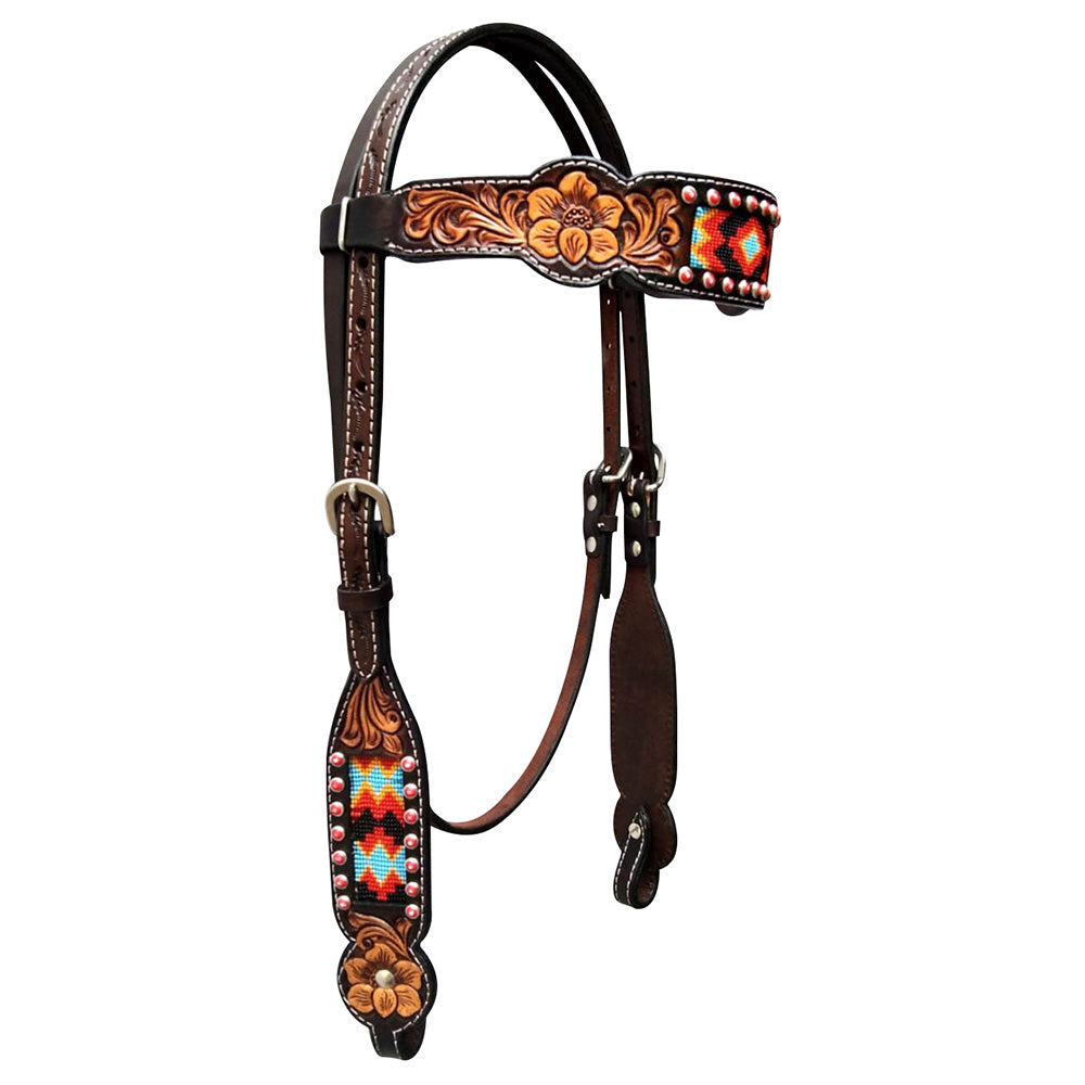 Bar H Equine Genuine Western American Leather Horse Premium Headstall &amp; Breast Collar Set