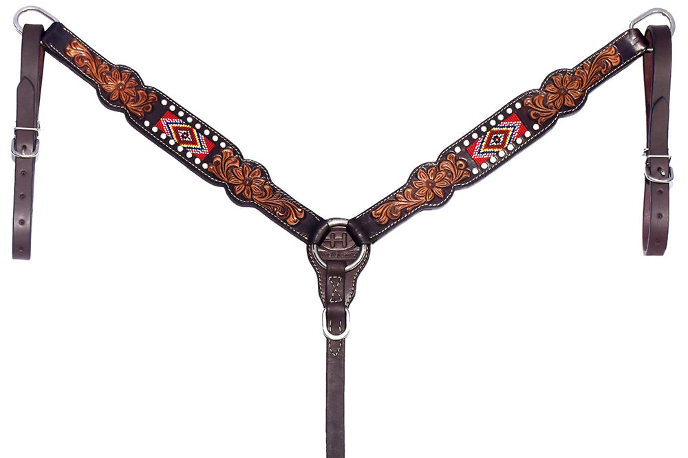 Bar H Equine Genuine Western American Leather Horse Premium Headstall &amp; Breast Collar Set