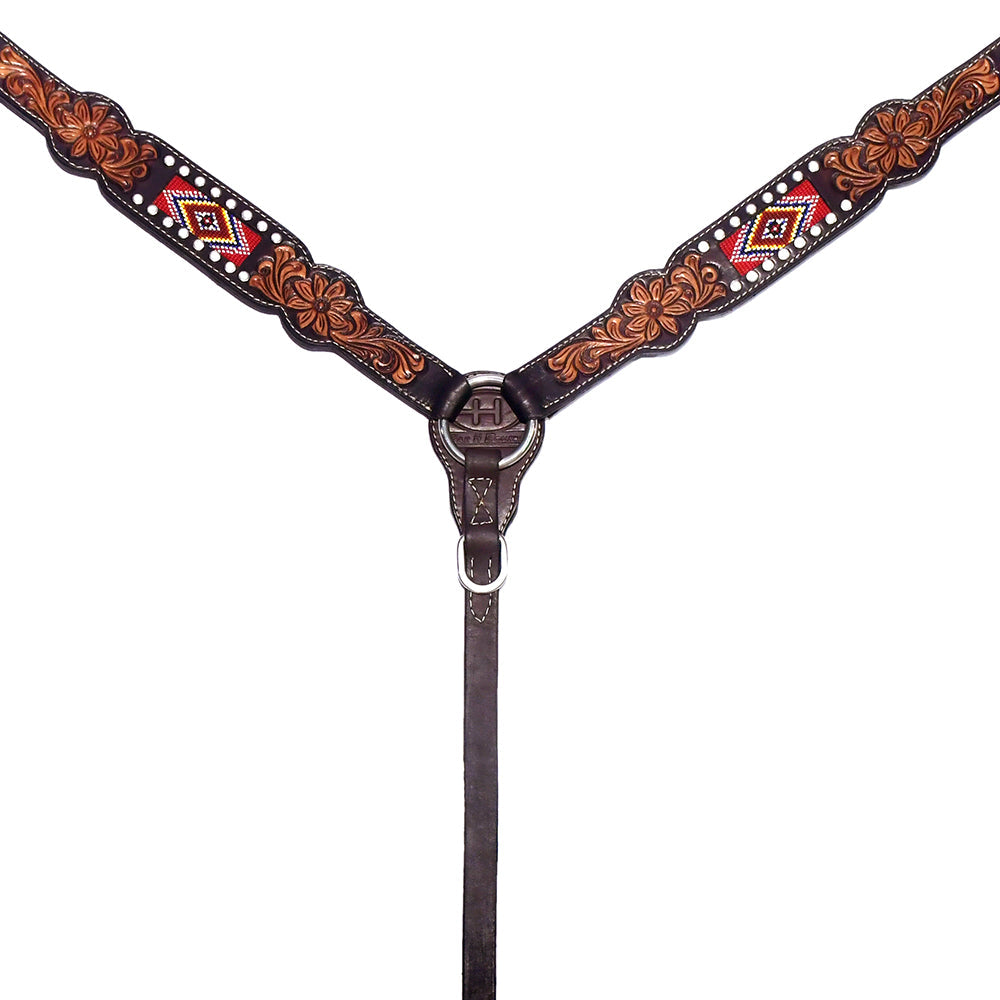 Bar H Equine Genuine Western American Leather Horse Premium Headstall &amp; Breast Collar Set