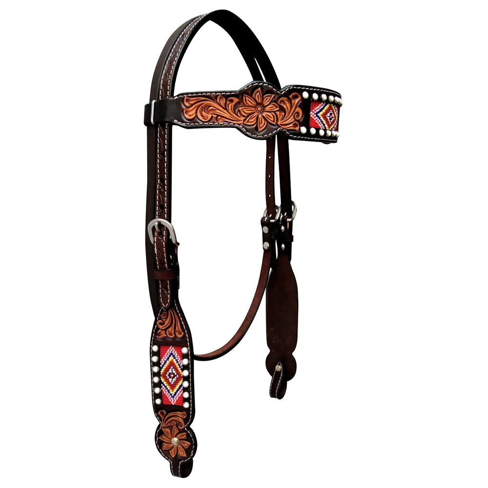 Bar H Equine Genuine Western American Leather Horse Premium Headstall &amp; Breast Collar Set