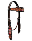 Bar H Equine Genuine Western American Leather Horse Premium Headstall & Breast Collar Set