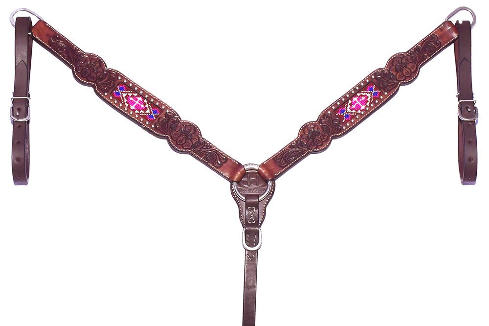 Bar H Equine Genuine Western American Leather Horse Premium Headstall &amp; Breast Collar Set