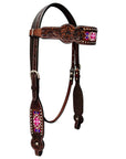 Bar H Equine Genuine Western American Leather Horse Premium Headstall & Breast Collar Set
