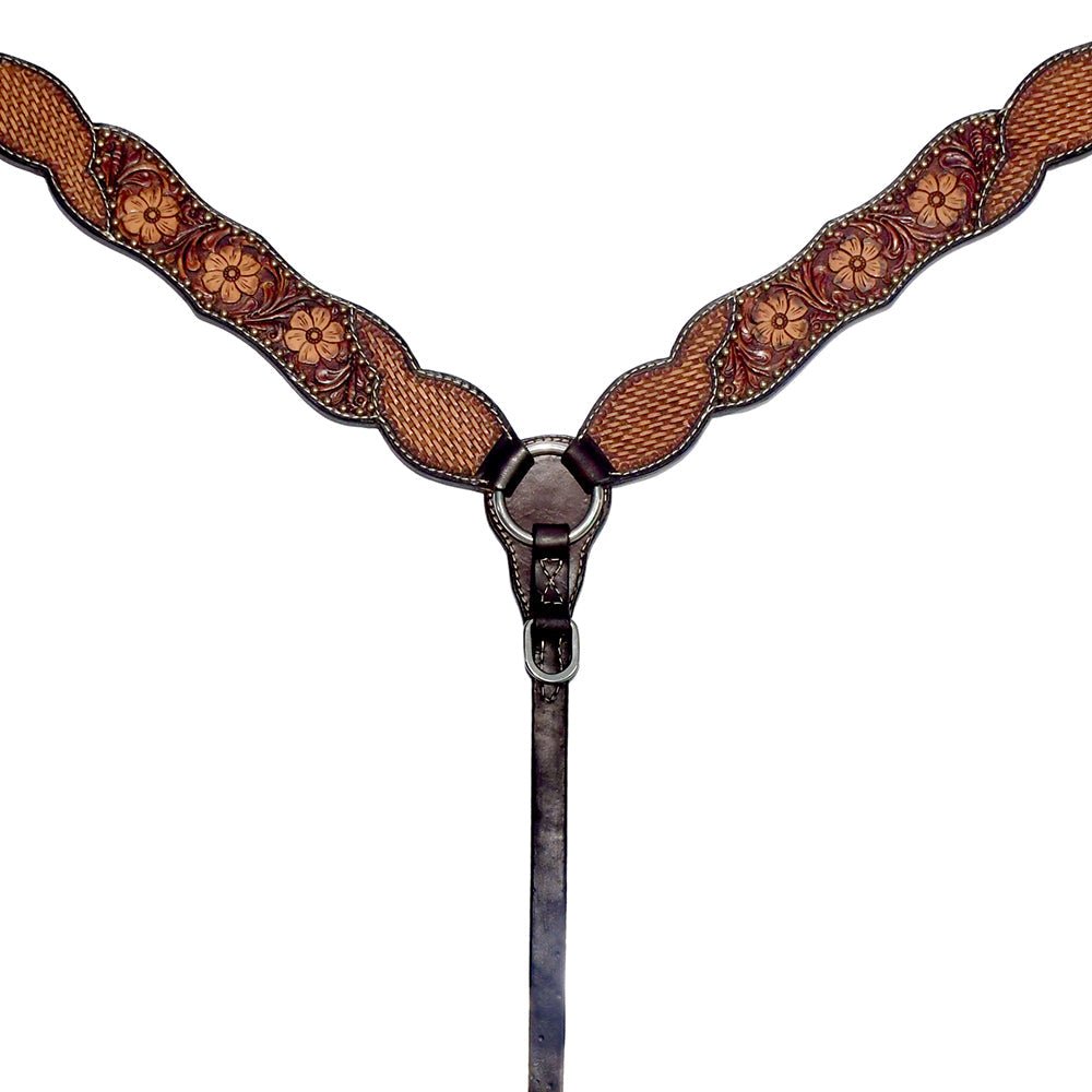 Bar H Equine Genuine Western American Leather Horse Premium Headstall &amp; Breast Collar Set