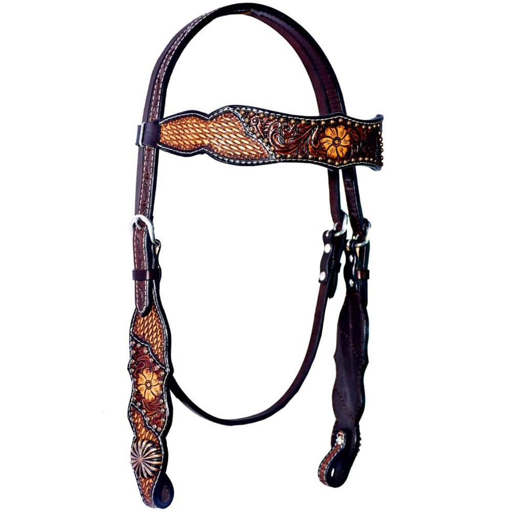 Bar H Equine Genuine Western American Leather Horse Premium Headstall &amp; Breast Collar Set