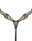 Bar H Equine Western Horse Floral Genuine American Leather Tack Set Brown