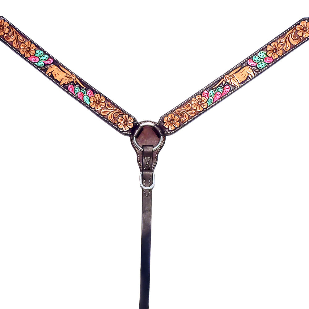 BAR H EQUINE Leather Horse Premium One Ear Headstall &amp; Breast Collar Set