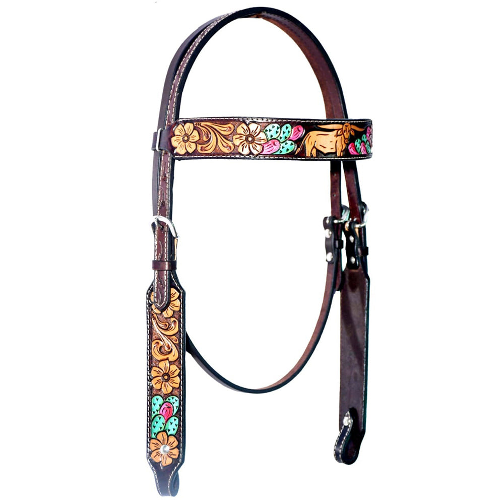BAR H EQUINE Leather Horse Premium One Ear Headstall &amp; Breast Collar Set