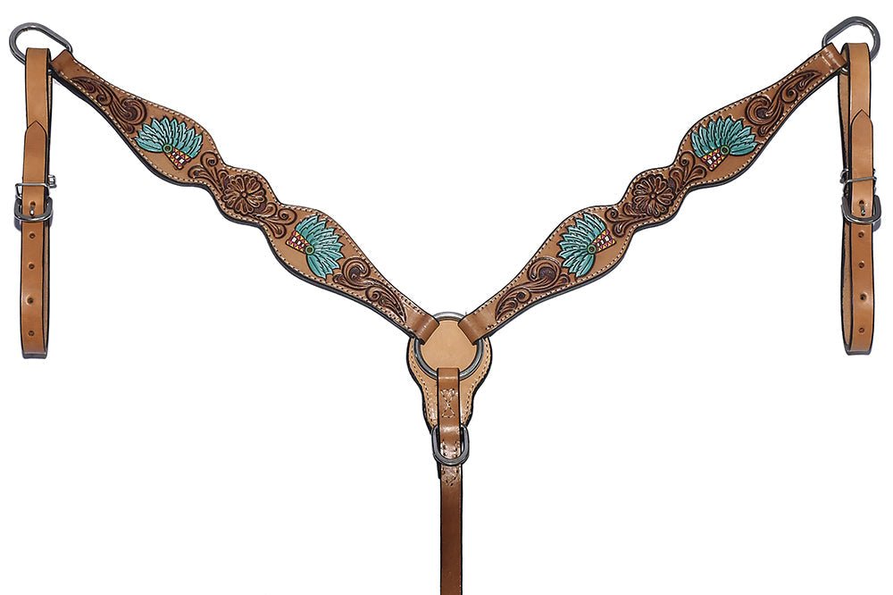 Bar H Equine Genuine Western American Leather Horse Premium Headstall &amp; Breast Collar Set