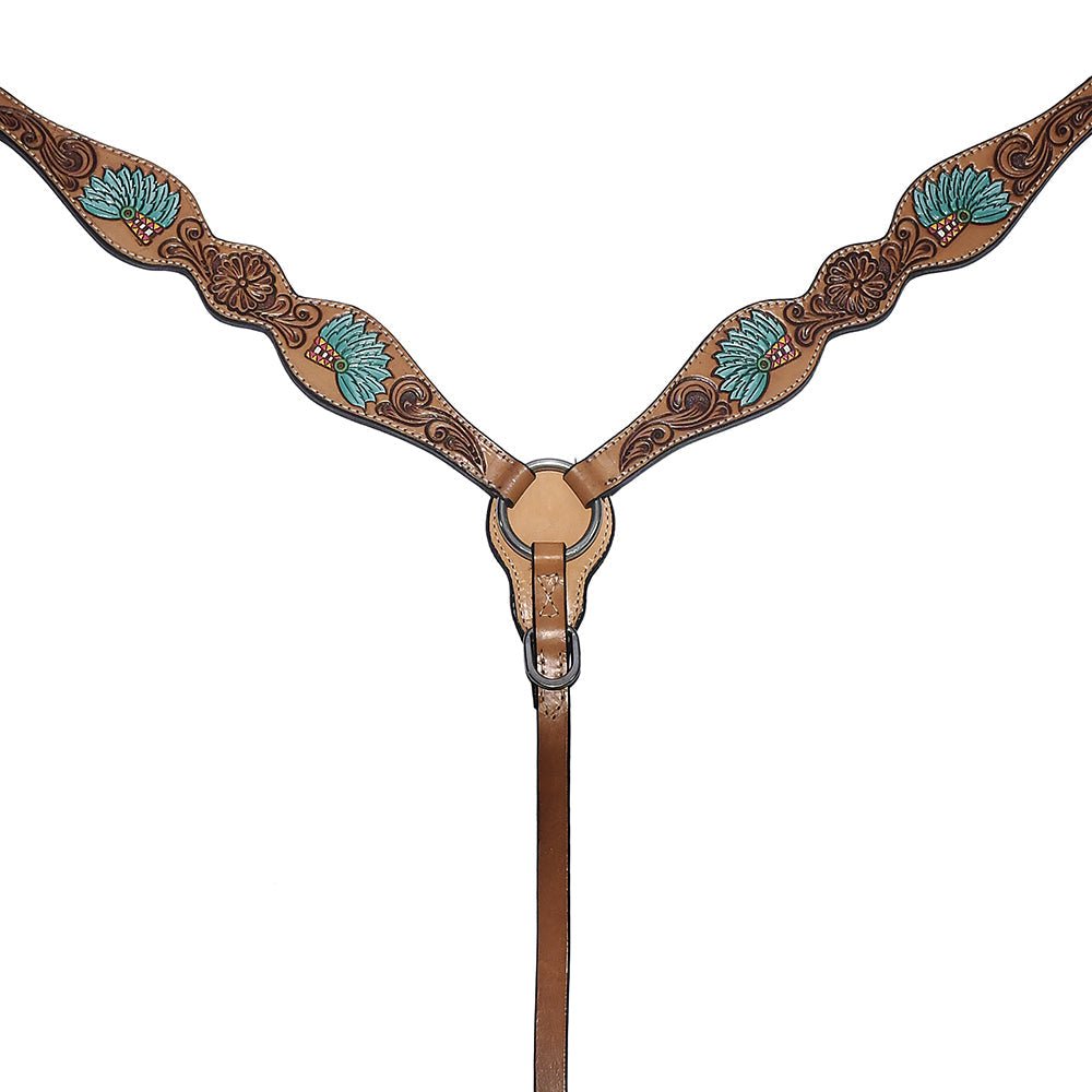 Bar H Equine Genuine Western American Leather Horse Premium Headstall &amp; Breast Collar Set