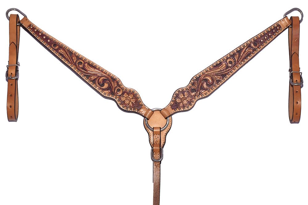 Bar H Equine Genuine Western American Leather Horse Premium Headstall &amp; Breast Collar Set