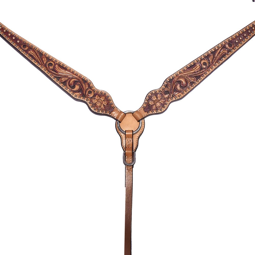 Bar H Equine Genuine Western American Leather Horse Premium Headstall &amp; Breast Collar Set