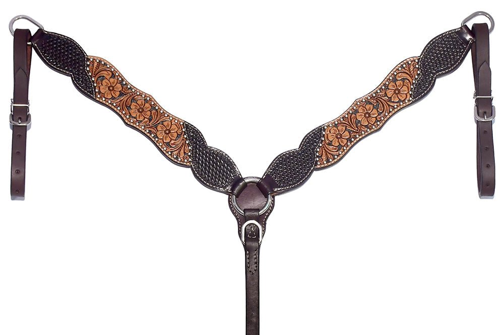 BAR H EQUINE Western Leather Horse Premium Headstall &amp; Breast Collar Set