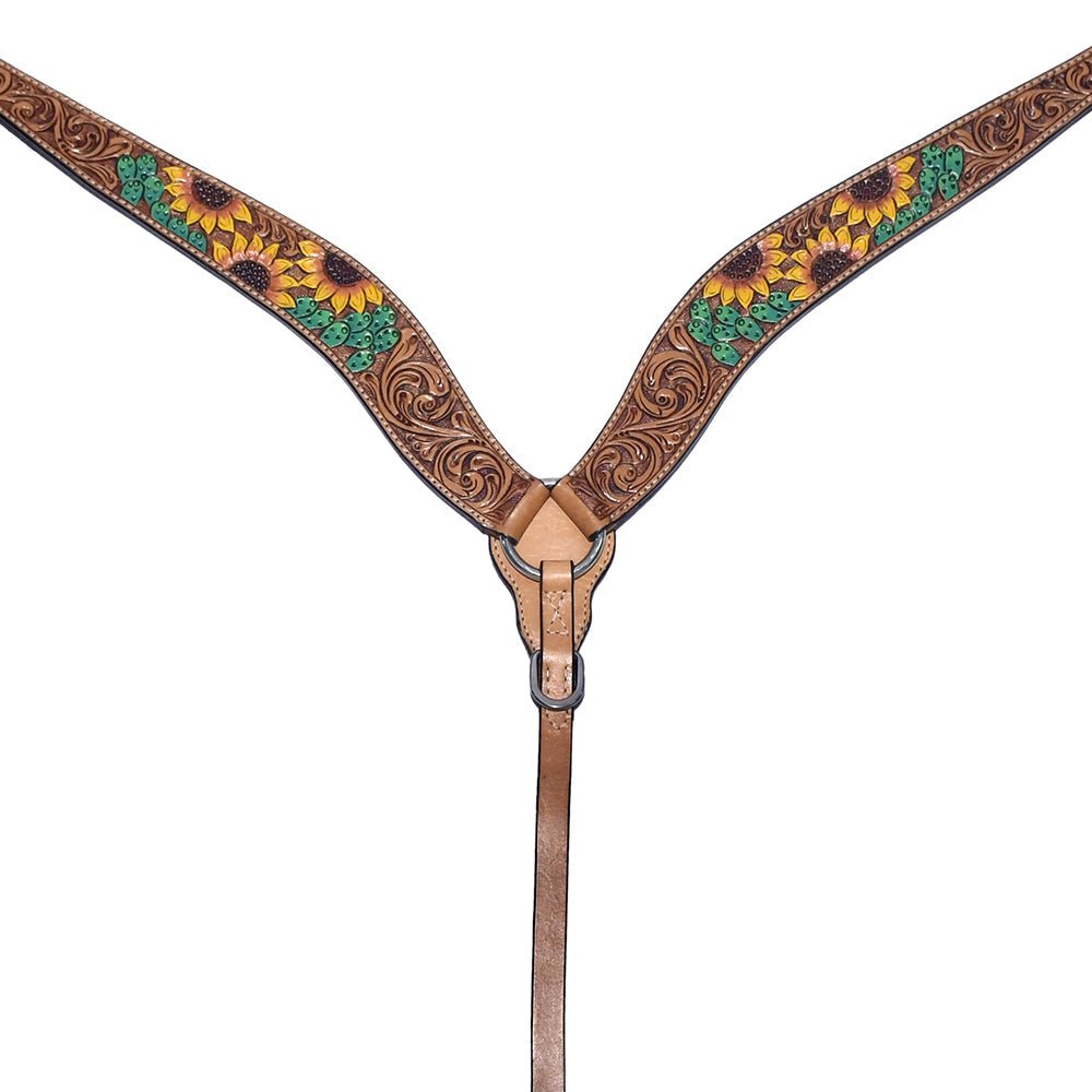 Bar H Equine Genuine Western American Leather Horse Premium Headstall &amp; Breast Collar Set