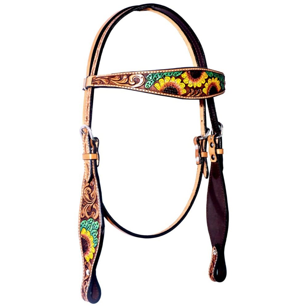 Bar H Equine Genuine Western American Leather Horse Premium Headstall &amp; Breast Collar Set