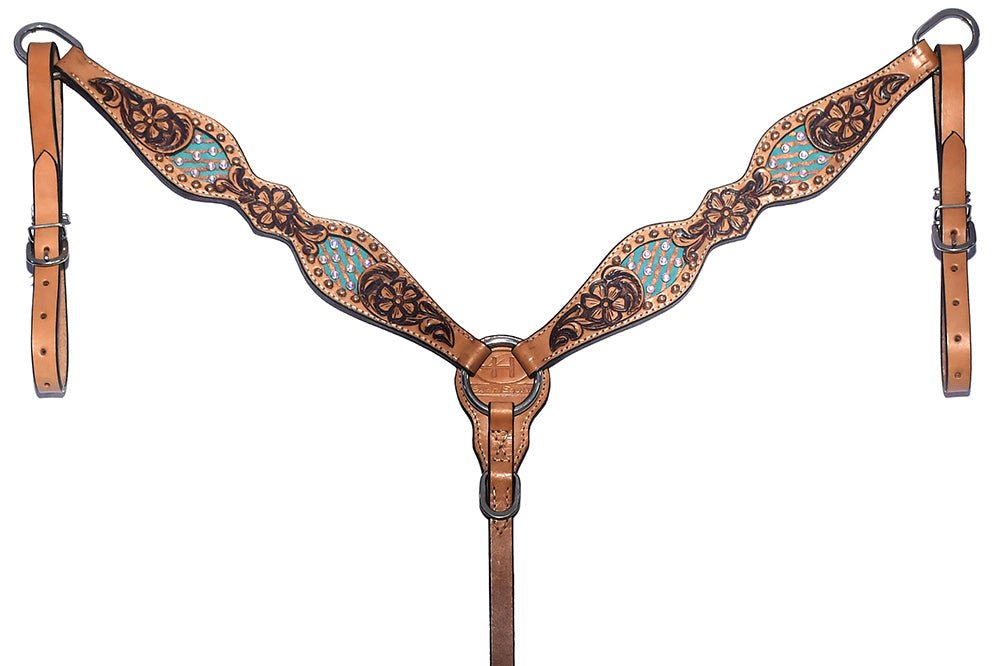 Bar H Equine Genuine Western American Leather Horse Premium Headstall &amp; Breast Collar Set