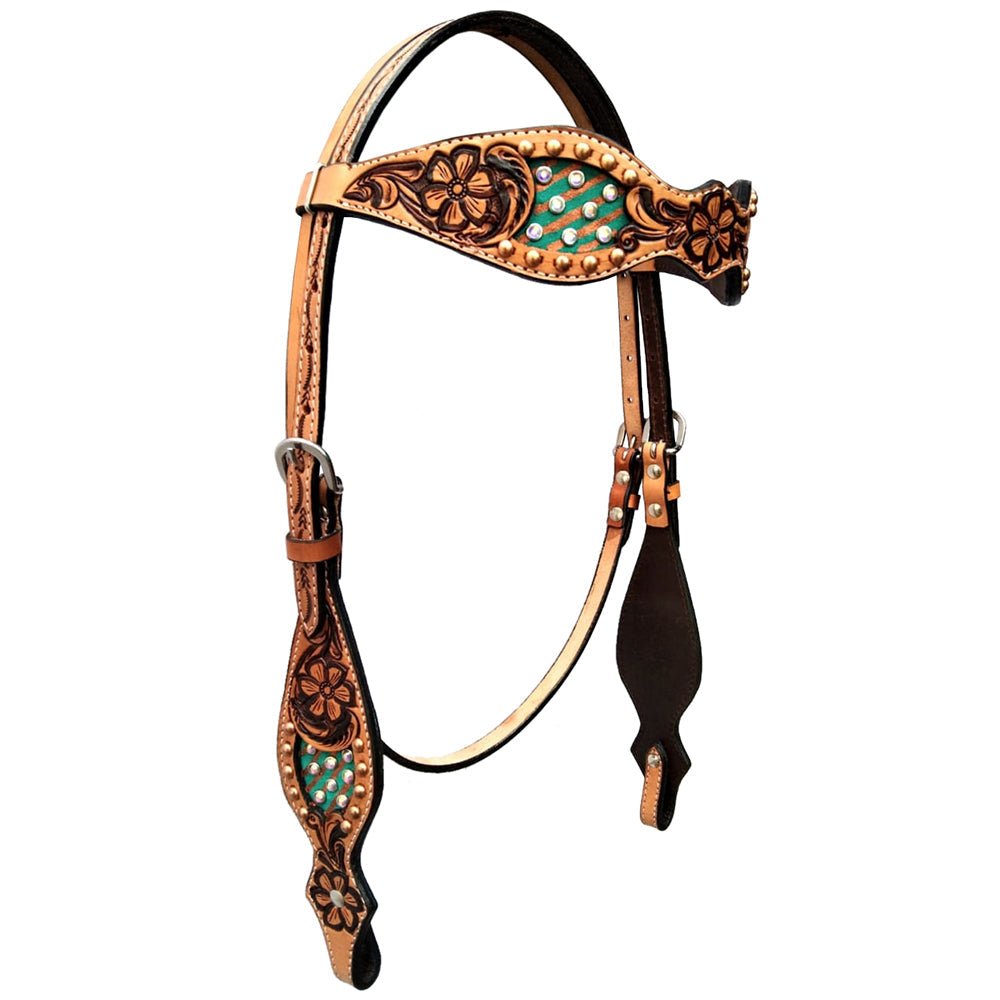 Bar H Equine Genuine Western American Leather Horse Premium Headstall &amp; Breast Collar Set