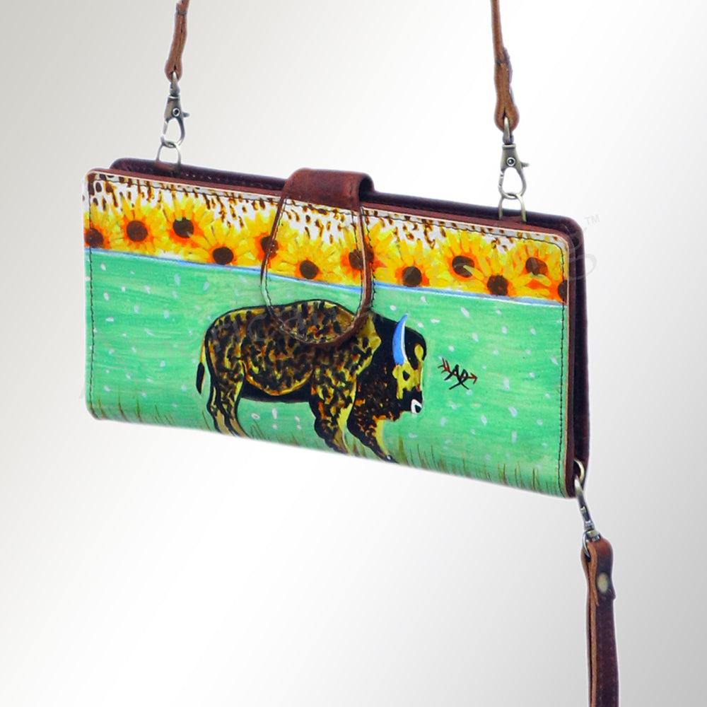 American Darling Wristlet Bag, Hand-Painted Genuine Leather, Western Vegetable Tanned Full Grain Leather Wallet Bag