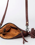 American Darling Small Cross body Bag Western Leather Floral Embossed Damascus Carved Genuine Leather 4.5in x 8in