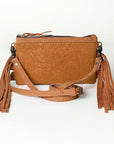 American Darling Small Cross body Bag Western Leather Floral Embossed Damascus Carved Genuine Leather 4.5in x 8in
