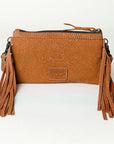 American Darling Small Cross body Bag Western Leather Floral Embossed Damascus Carved Genuine Leather 4.5in x 8in