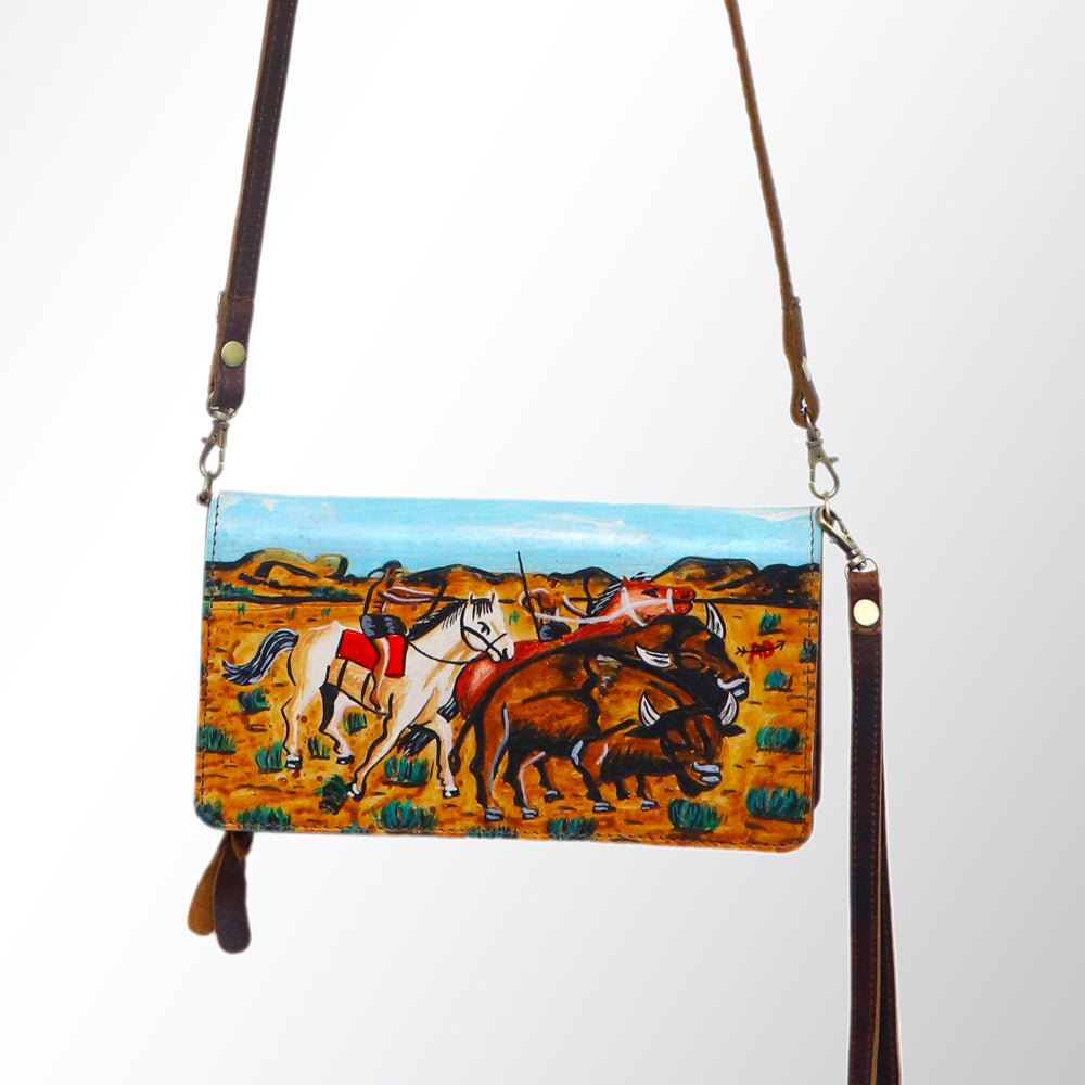 American Darling Organiser Hair-On Hand Tooled Genuine Leather Women Bag Western Handbag Purse