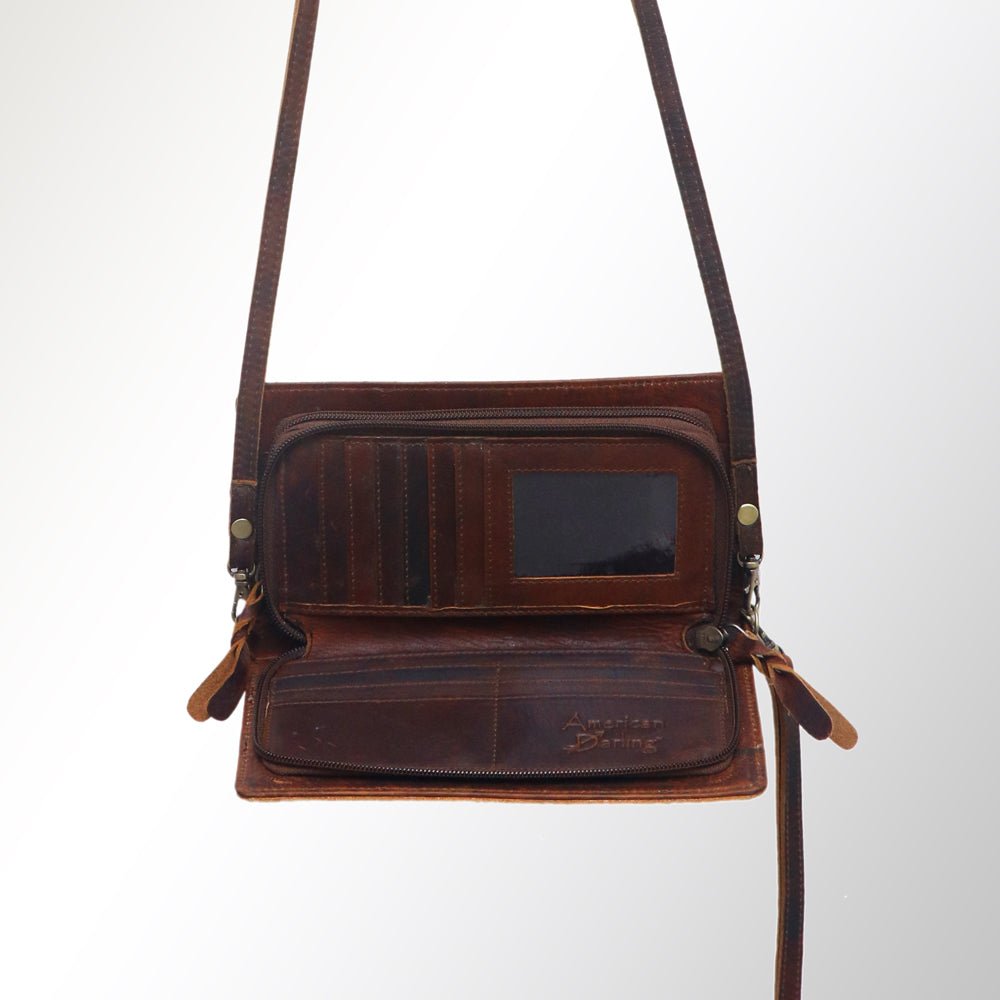 American Darling Organiser Hair-On Hand Tooled Genuine Leather Women Bag Western Handbag Purse
