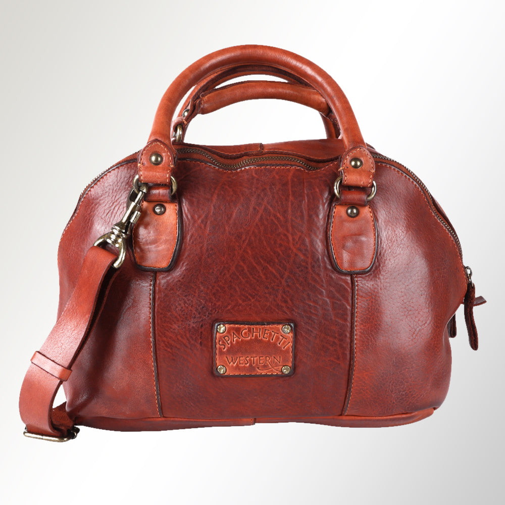 Spaghetti Western Swc124Bcg Tote Vintage Handmade Drum Dyed Genuine European Cowhide Leather Women Bag Western Handbag Purse