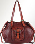 Spaghetti Western Swc126Cg Tote Vintage Handmade Drum Dyed Genuine European Cowhide Leather Women Bag Western Handbag Purse