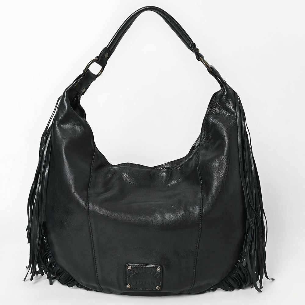 Spaghetti Western Swc127Blk Hobo Vintage Handmade Drum Dyed Genuine European Cowhide Leather Women Bag Western Handbag Purse