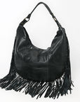 Spaghetti Western Swc127Blk Hobo Vintage Handmade Drum Dyed Genuine European Cowhide Leather Women Bag Western Handbag Purse