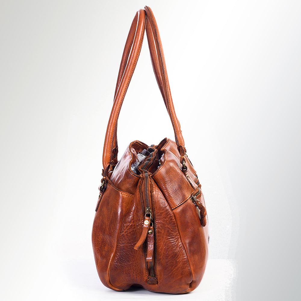 Spaghetti Western Swc131Cg Tote Vintage Handmade Drum Dyed Genuine European Cowhide Leather Women Bag Western Handbag Purse