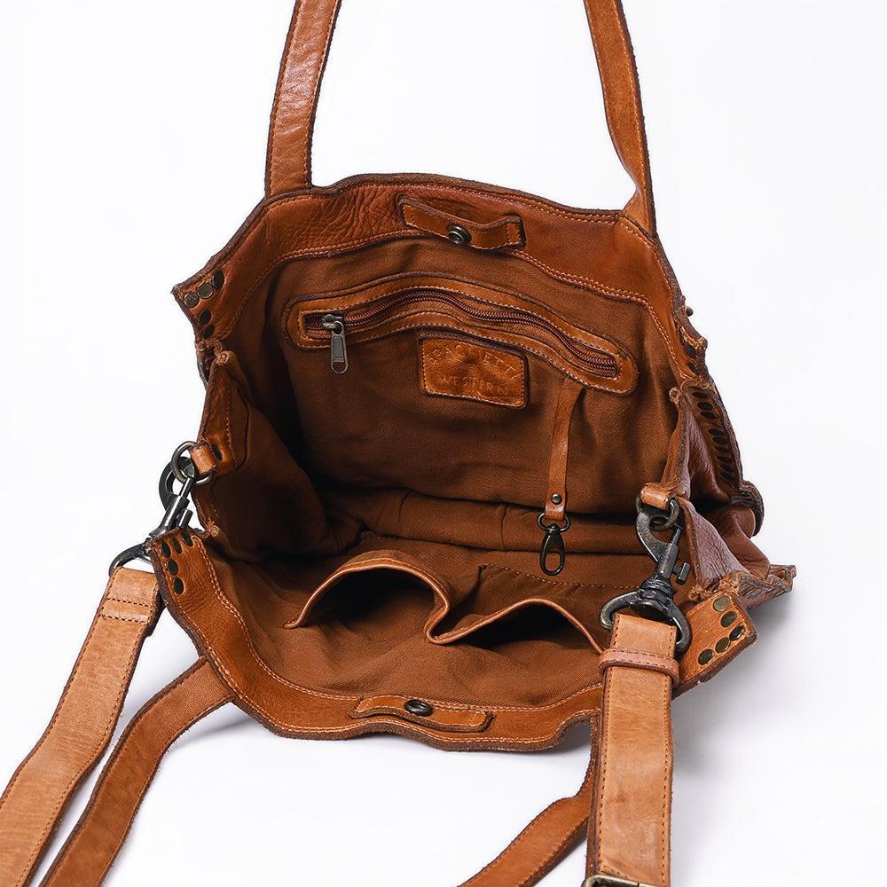 Spaghetti Western Swc133Tan Tote Vintage Handmade Drum Dyed Genuine European Cowhide Leather Women Bag Western Handbag Purse