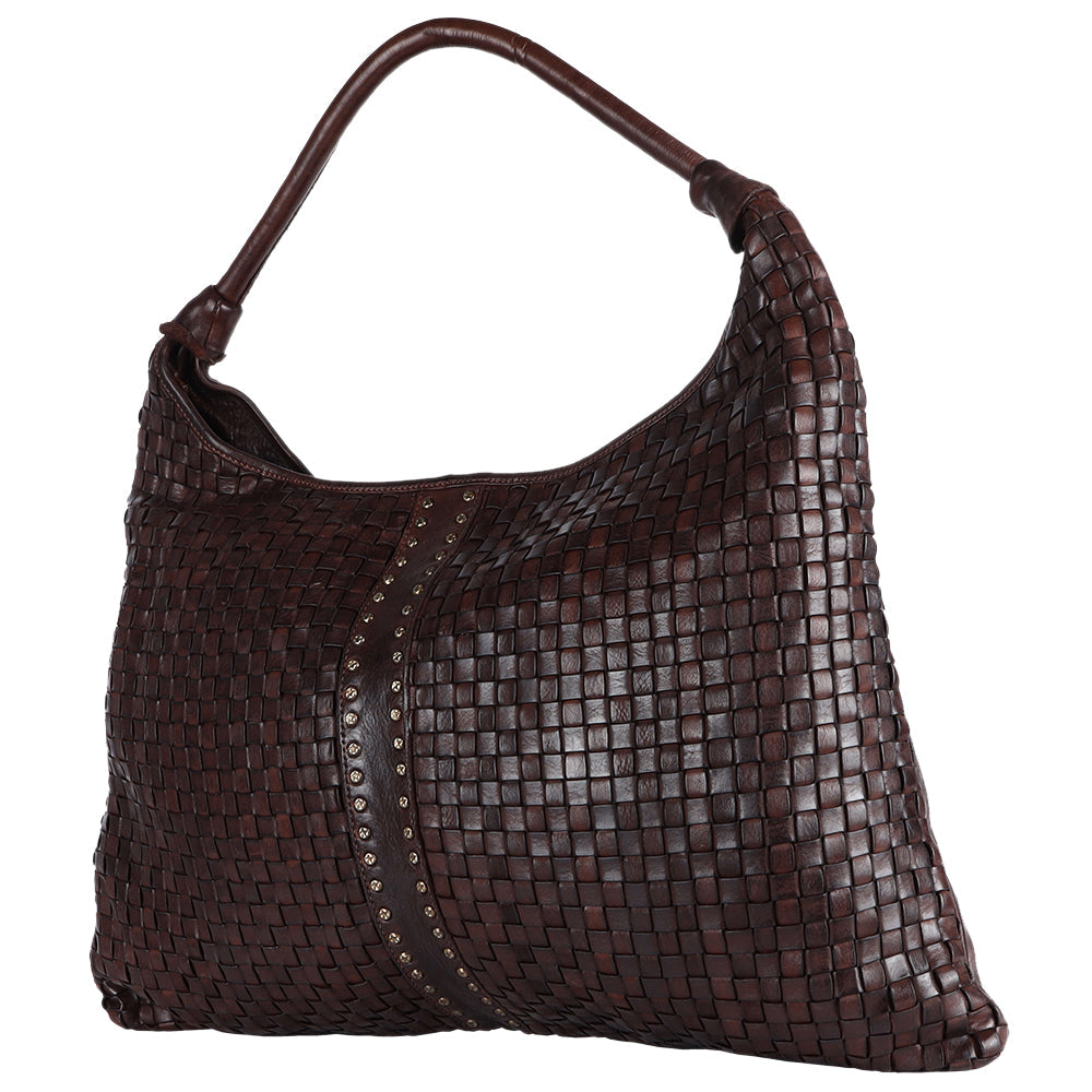 Spaghetti Western Swc141Brn Hobo Vintage Handmade Drum Dyed Genuine European Cowhide Leather Women Bag Western Handbag Purse