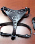 Medium Leather Dog Harness Black Genuine With Leash Hilason