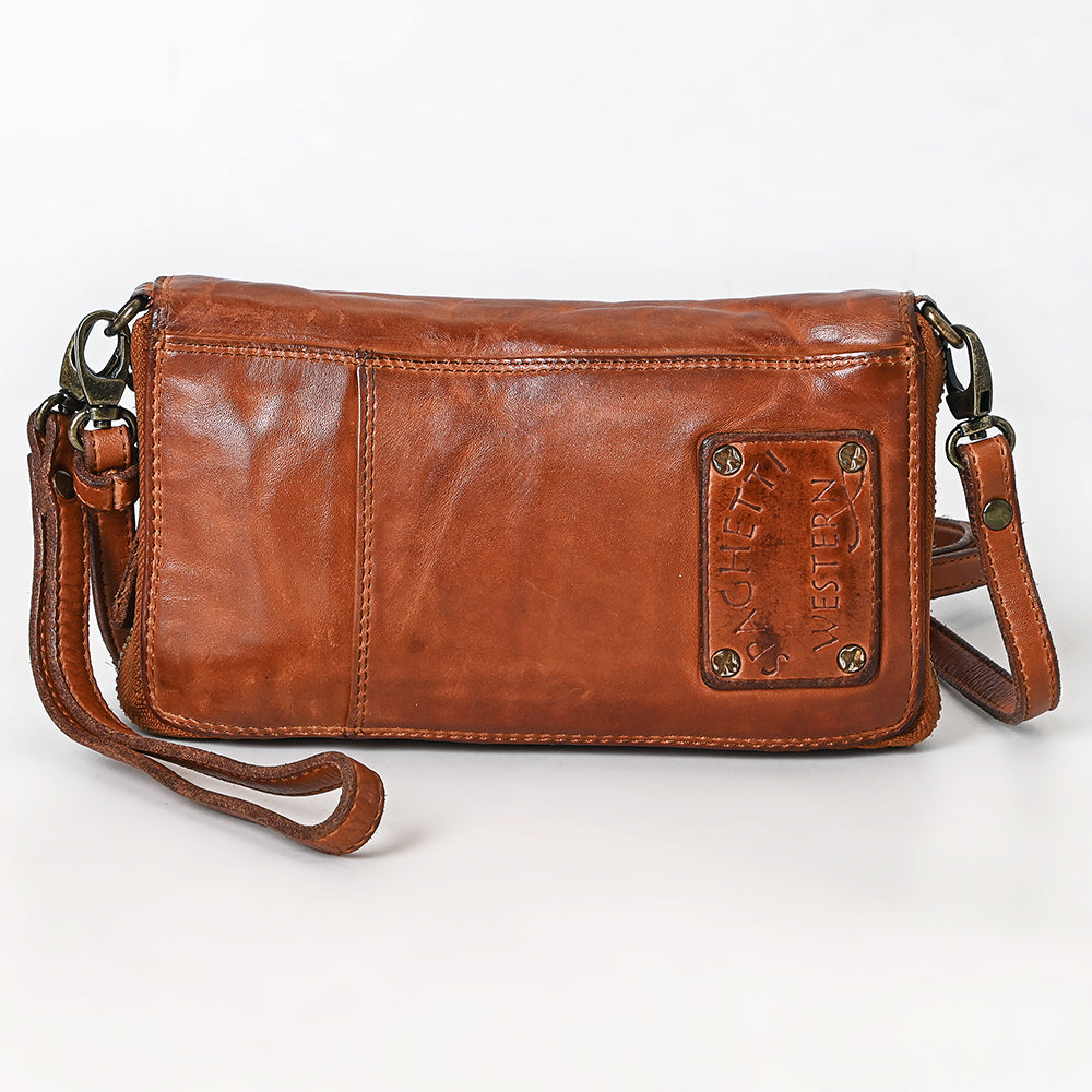 Spaghetti Western Swc195Cg Wallet Vintage Handmade Drum Dyed Genuine European Cowhide Leather Women Bag Western Handbag Purse