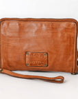 Spaghetti Western Swc197Tan Organiser Vintage Handmade Drum Dyed Genuine European Cowhide Leather Women Bag Western Handbag Purse