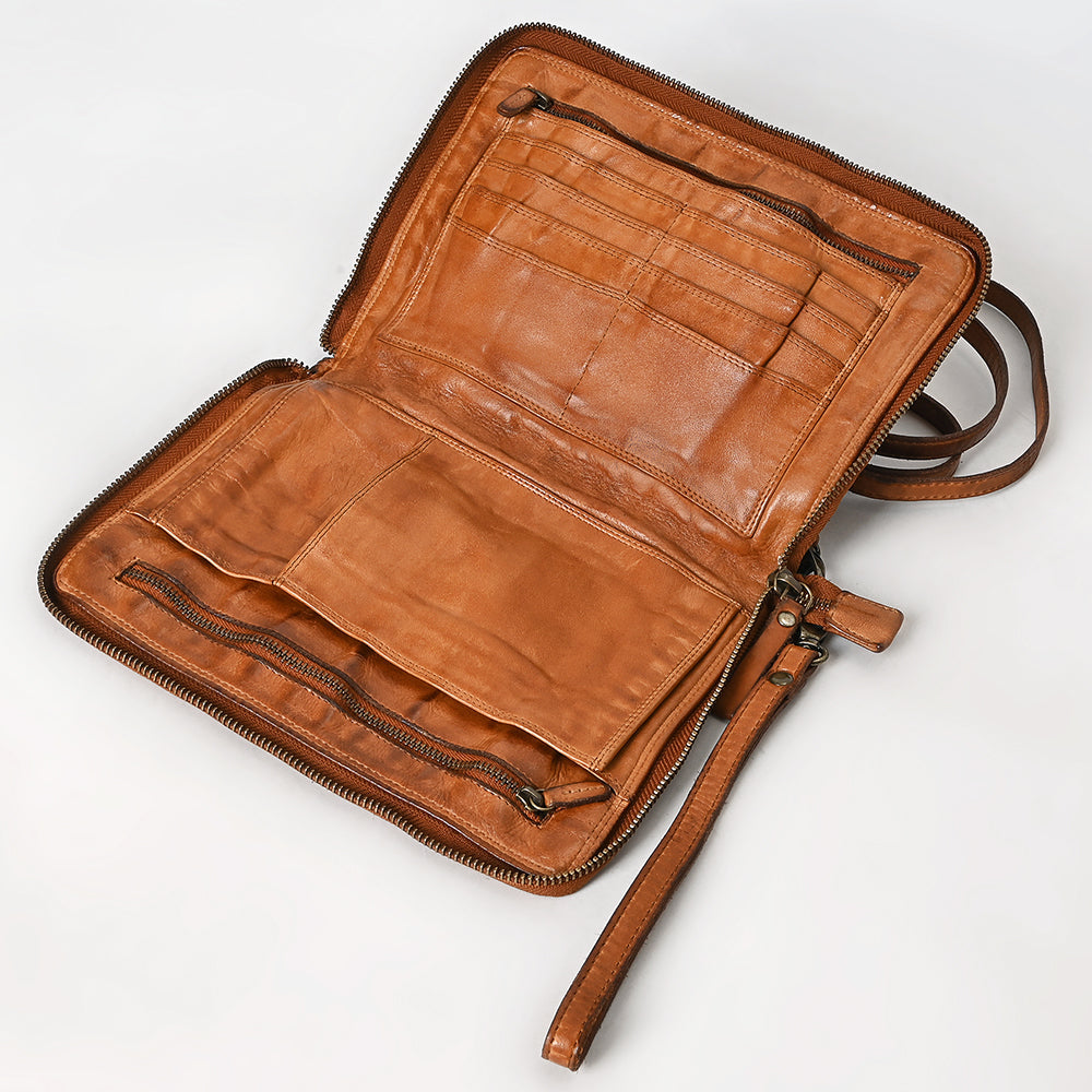 Spaghetti Western Swc197Tan Organiser Vintage Handmade Drum Dyed Genuine European Cowhide Leather Women Bag Western Handbag Purse