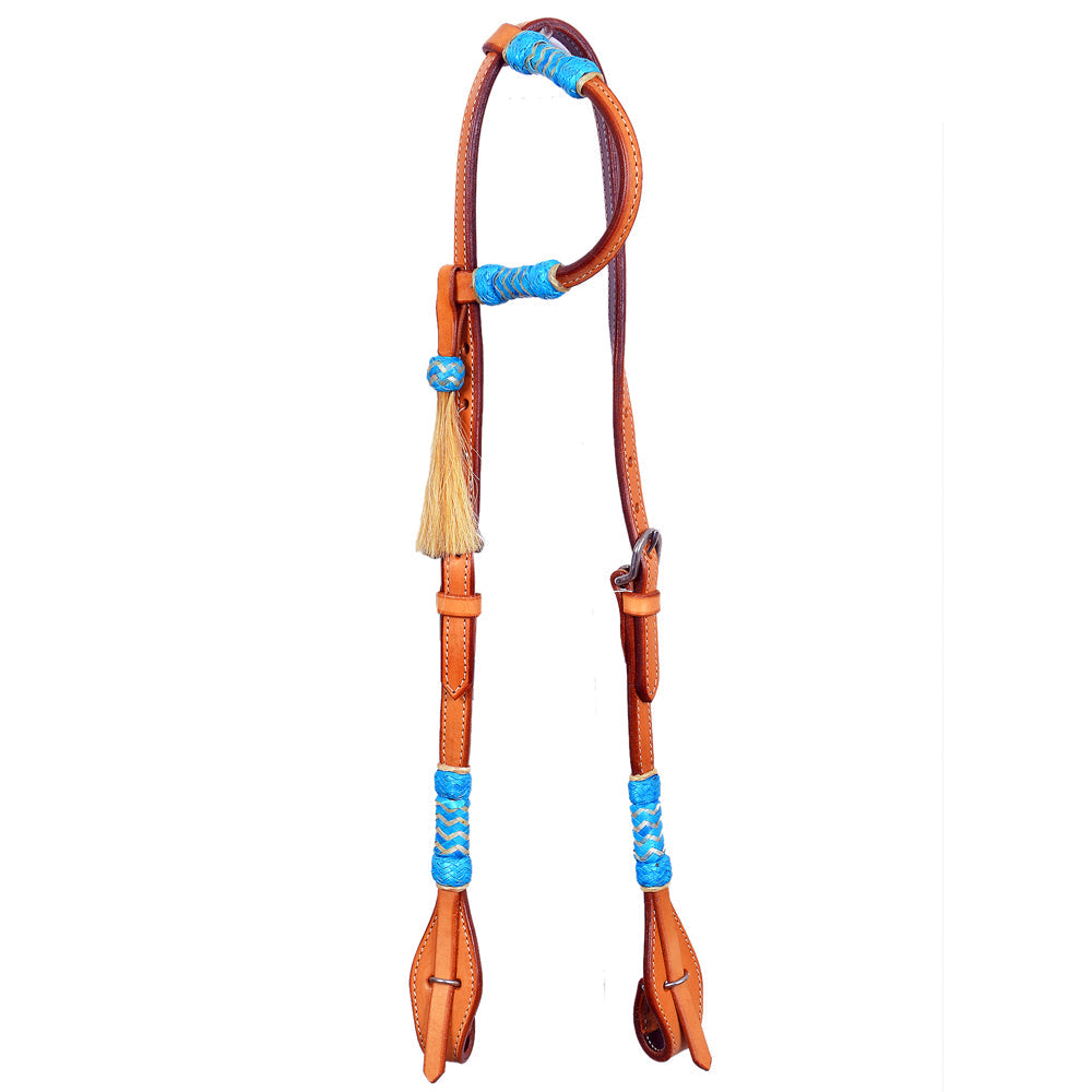 Bar H Equine Western Horse Genuine Leather Raw Hide One Ear Headstall Dark Brown