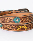 American Darling ADBLF131-L Beautifully Hand Tooled Genuine American Leather Belt Men and  Women