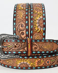 American Darling ADBLF132-L Beautifully Hand Tooled Genuine American Leather Belt Men and  Women