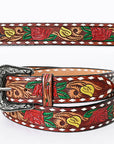 American Darling ADBLF135-L Beautifully Hand Tooled Genuine American Leather Belt Men and  Women