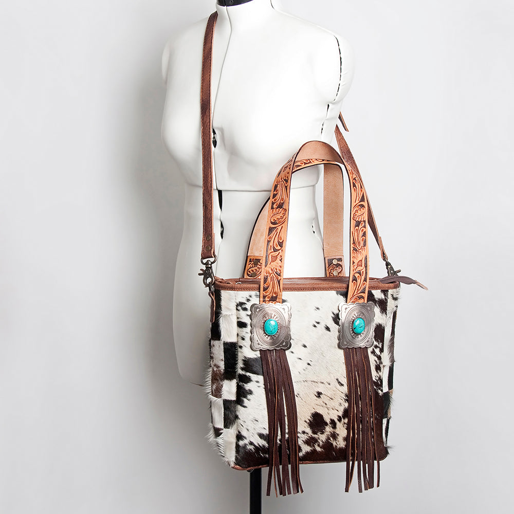 American Darling Tote Bag for Women, Hair-On Cowhide Western Bag, Premium Full Grain Leather with Fringes &amp; YKK Zipper