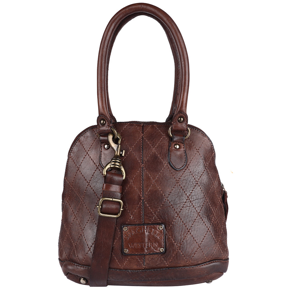 Spaghetti Western Swc123Abrn Tote Vintage Handmade Drum Dyed Genuine European Cowhide Leather Women Bag Western Handbag Purse