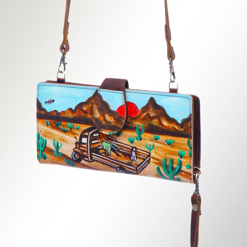 American Darling Wristlet Bag, Hand-Painted Genuine Leather, Western Vegetable Tanned Full Grain Leather Wallet Bag