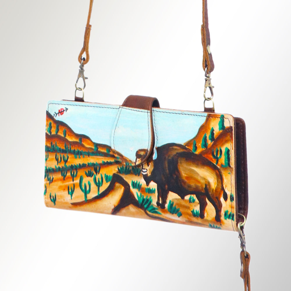 American Darling Wristlet Bag, Hand-Painted Genuine Leather, Western Vegetable Tanned Full Grain Leather Wallet Bag