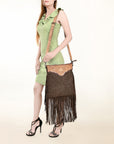 American Darling Messenger Hand Tooled Hair On Genuine Leather Western Women Bag Handbag Purse | Cute