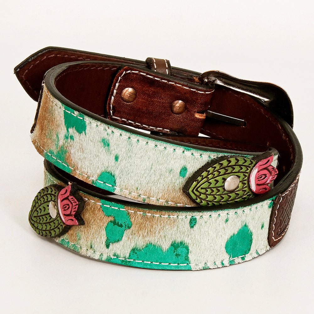 BAR H EQUINE Savannah Wood Hand Tooled Western Leather Men And Women Belt Brown